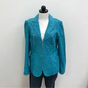 Pamela McCoy Blue Leopard Leather Jacket Medium